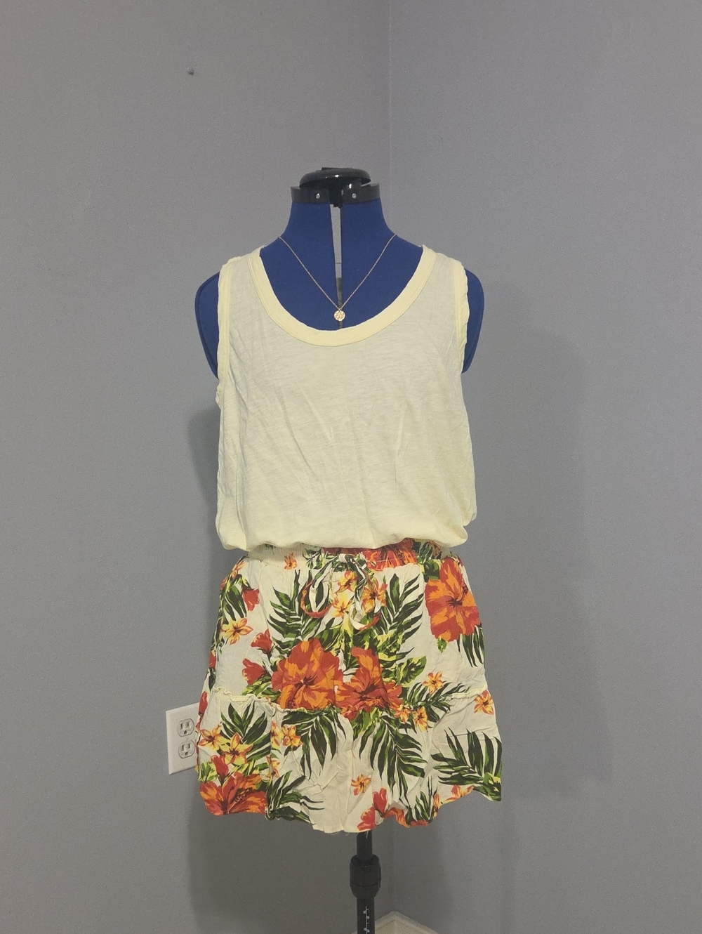 Light Yellow Tank with Tropical Floral Skirt Set